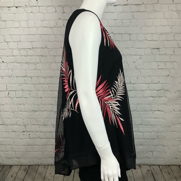1X 3X Alfani Black & Pink Palm Mesh Overlay Tank - Picture 4 of 5